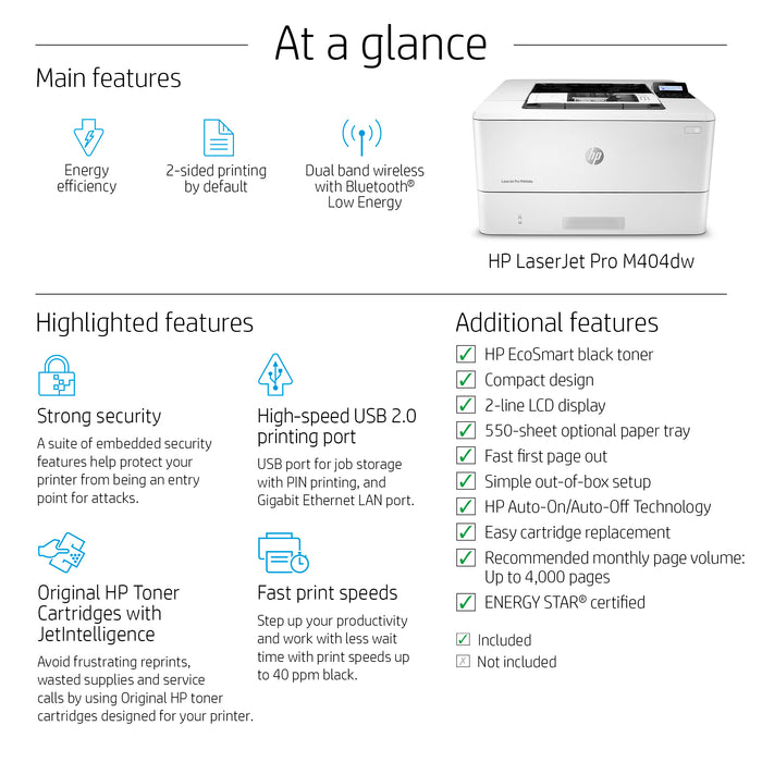 HP LaserJet Pro M404dw Printer Wireless Duplex Mono tekkas-store