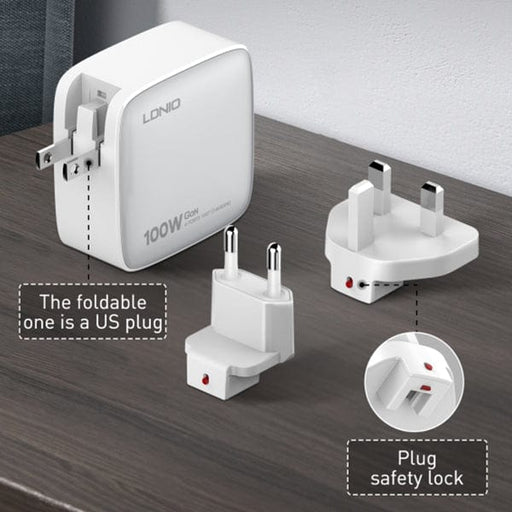 LDNIO - 100W 4-PORT GaN Charging Adapter with replaceable plugs (UK/EU/US) Tekkas Store Power Adapter White Tekkas_Store