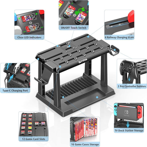 NINTENDO SWITCH- (KYTOK) Controller Charger/ Holder with Game card slots Tekkas Store PS5 Accessories Tekkas_Store